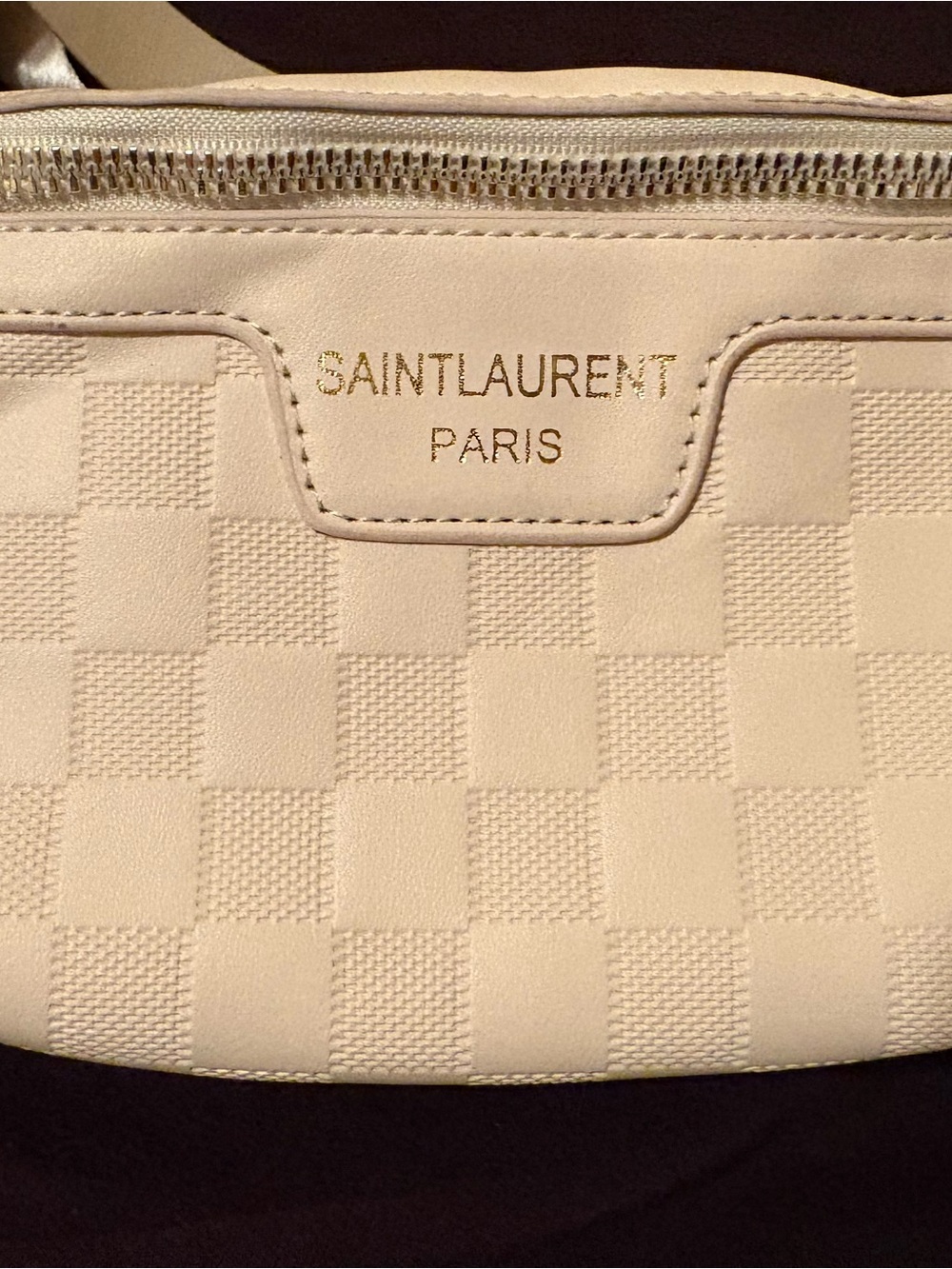 Saint Laurent Cream Checker Quilted Mini Shoulder Bag-Faux Leather